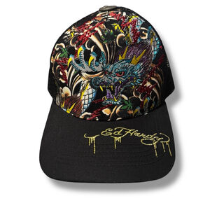 Ed Hardy Black Dragon Embroidered Trucker Hat